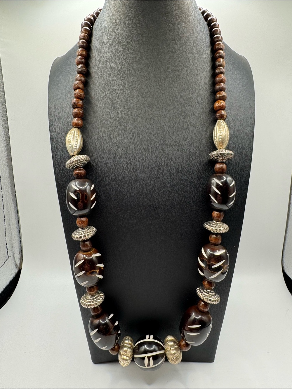 Handcrafted Wooden Brown Bead Statement Necklace
